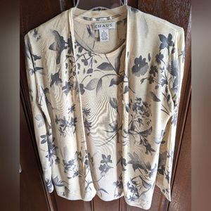 Gorgeous, Women's, Grey & Ivory, Chaus, Silk, Sweater Set, Size S